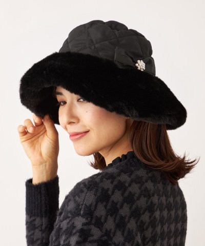 フェイクファーコンビ キルトハット