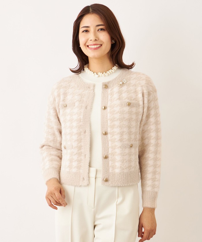 現行 極美品 トゥービーシック シアージップアップブルゾン カーディガン リボン TO BE CHIC レーヨンナイロンビジューカーディガン