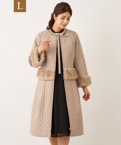 【L】ファーコンビキルティング 2WAYコート