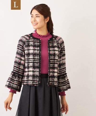 【L】ファンシーツイード ノーカラージャケット