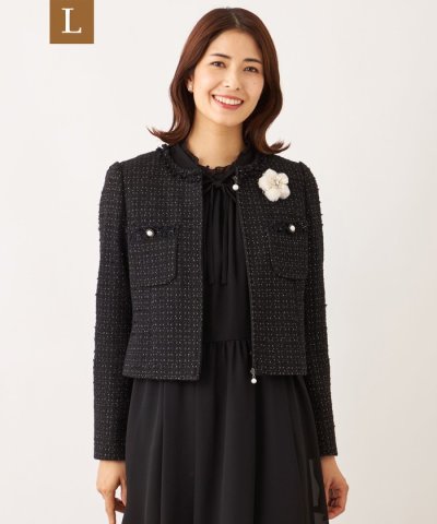 【L】リボンニットファンシー ノーカラージャケット