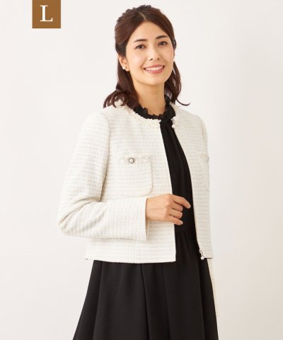 【L】リボンニットファンシー ノーカラージャケット