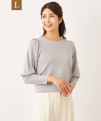 【L】ドットパールスリーブ ニット