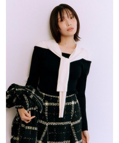 セーラーカーデレイヤードニット