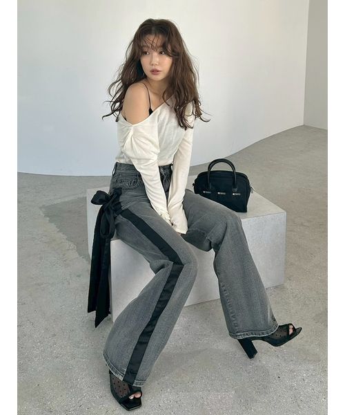 FRAYI. D 【00サイズ】リボンモチーフストレートワイドデニム BLK 0