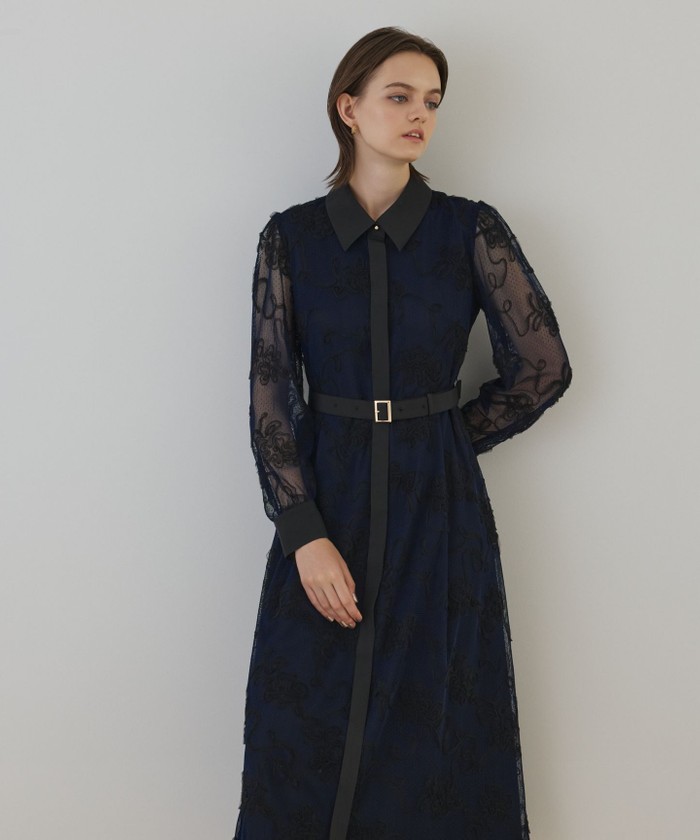 GRACECONTINENTAL チュールコードレースワンピース ネイビー 38 GRACECONTINENTAL チュールコードレースワンピース ネイビー 38