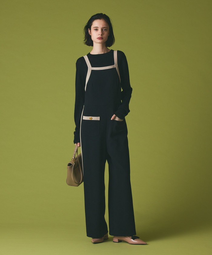 GRACECONTINENTAL トリアセバイカラーサロペット ブラック 36 GRACECONTINENTAL トリアセバイカラーサロペット ブラック 36