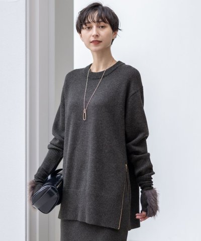 【洗える】カシミヤブレンド サイドジップ  ニットチュニック