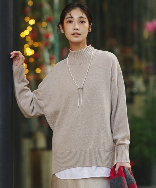 極美品△IENA イエナ ハイネック ニットセーター グレー カシミヤ混 見 