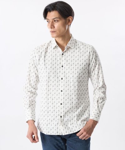 細コールペイズリープリントシャツ