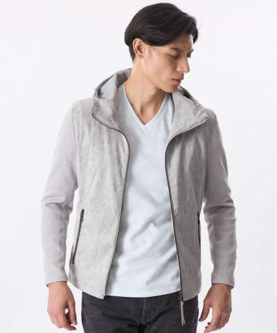 ツイードプリントポリエステルスエードパーカ