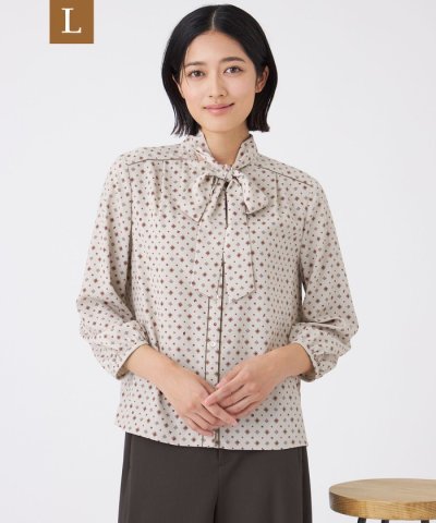 【L】【ウォッシャブル】ジオメトリックプリントブラウス