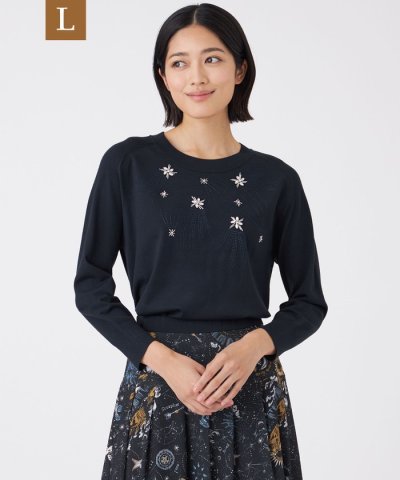 【L】【ウォッシャブル】ビジューニットプルオーバー