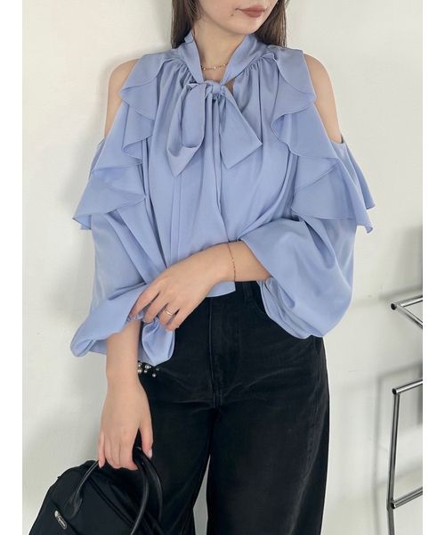 FRAYI. D 【限定カラー】2wayショルダーフリルボウタイブラウス BLU F