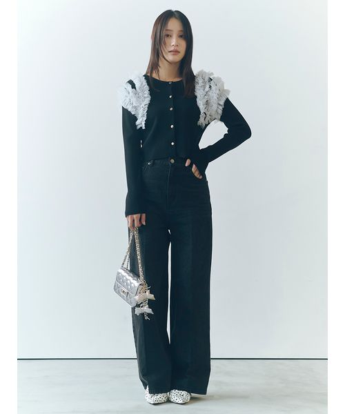 FRAYI. D 【00サイズ】ハイウエストセンタープレスワイドデニム BLK 1