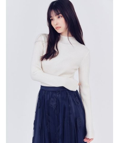 ウールシルクリブニットハイネックプルオーバー