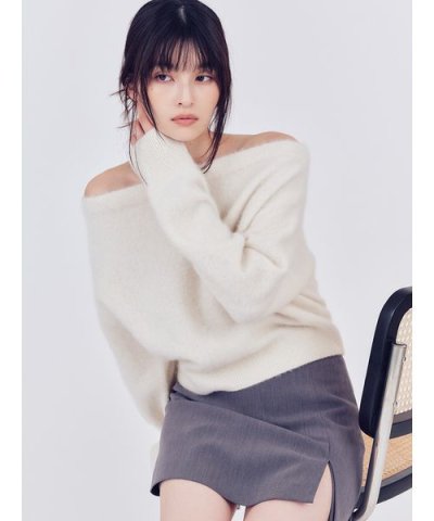 フォックスカシミアオフショルニットトップス
