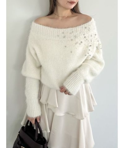 アルパカシャギービジューオフショルニット