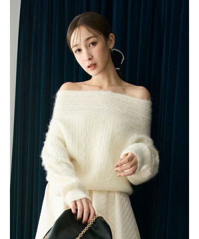 アルパカシャギーケーブルオフショルニット