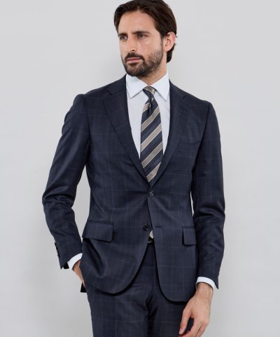 【NEW BRIDGE】Super150's コンビネーションチェックネイビース