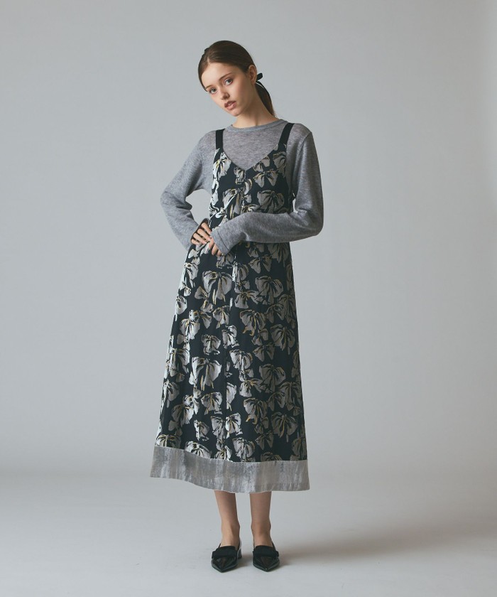 GRACECONTINENTAL リボンオパールドレス ブラック 36 GRACECONTINENTAL リボンオパールドレス ブラック 36