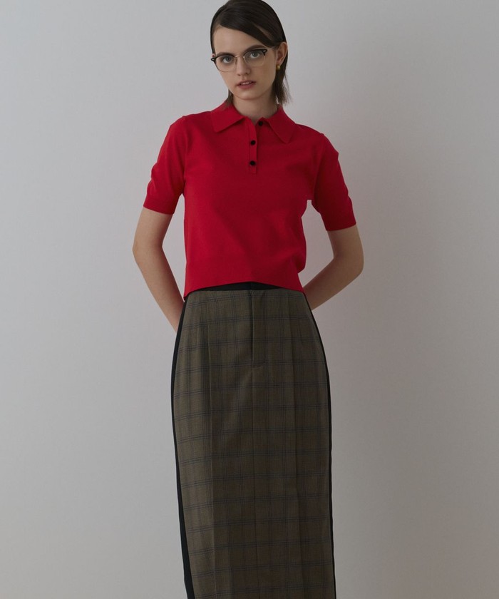 GRACECONTINENTAL バイカラーポロニットトップ レッド 36