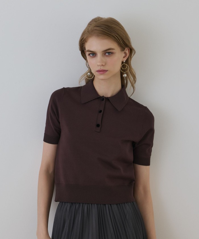 GRACECONTINENTAL バイカラーポロニットトップ ダークブラウン 36