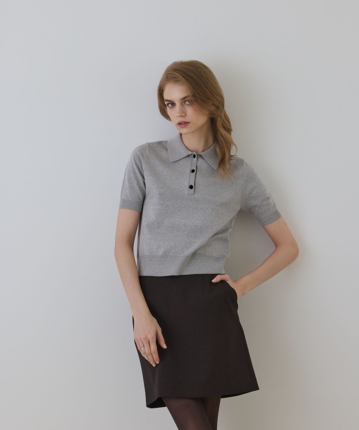 GRACECONTINENTAL バイカラーポロニットトップ グレー 36