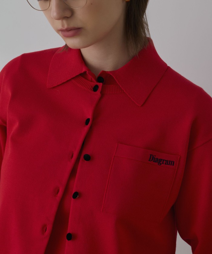 GRACECONTINENTAL バイカラーロゴニットカーディガン レッド 36 GRACECONTINENTAL バイカラーロゴニットカーディガン レッド 36