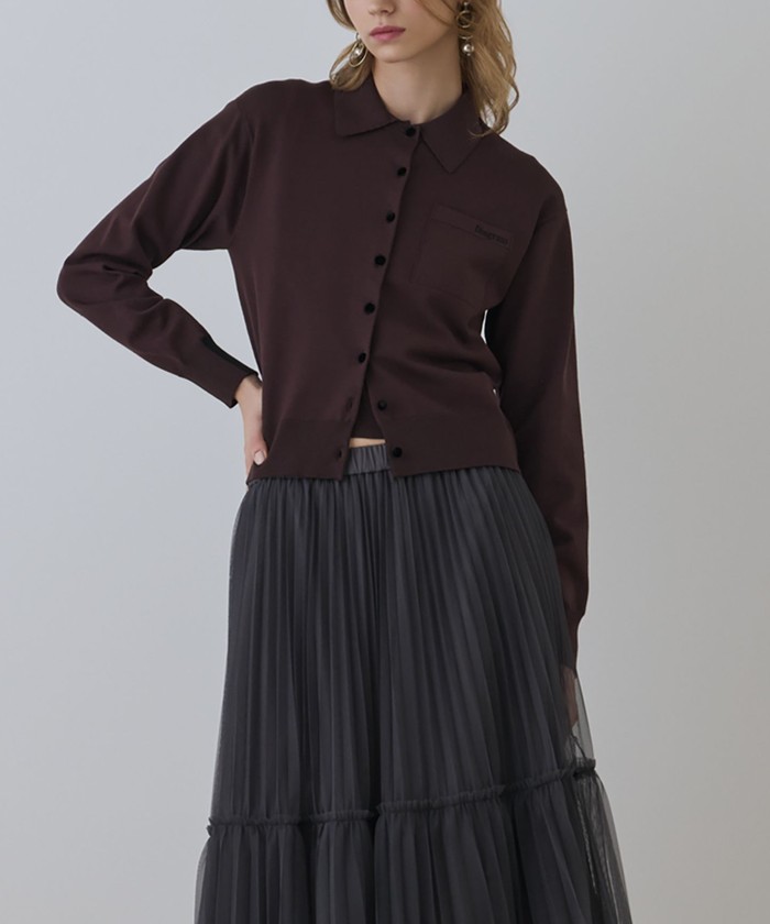 GRACECONTINENTAL バイカラーロゴニットカーディガン ダークブラウン 36 GRACECONTINENTAL バイカラーロゴニットカーディガン ダークブラウン 36