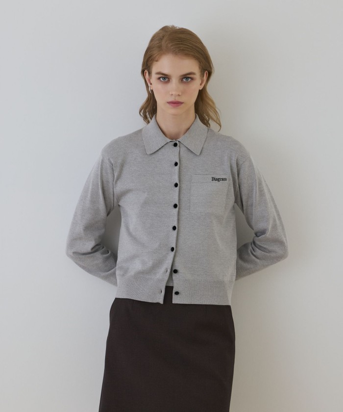 GRACECONTINENTAL バイカラーロゴニットカーディガン グレー 36 GRACECONTINENTAL バイカラーロゴニットカーディガン グレー 36