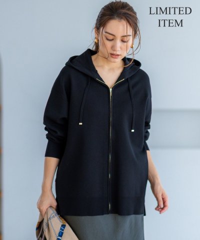 【Lサイズ限定/洗える】ヴィスコースストレッチ ニット パーカー