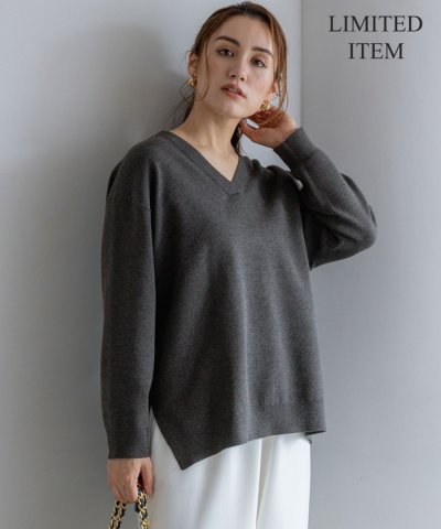 【Lサイズ限定/洗える】ヴィスコースストレッチ Ｖネック ニット