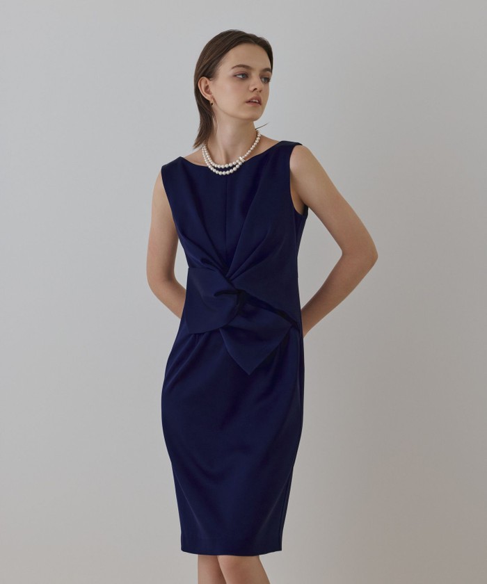 GRACECONTINENTAL サテンクロスドレープワンピース ネイビー 34