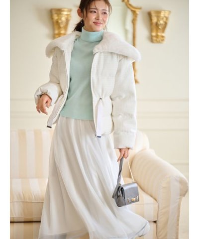 ファー襟付きツイードショートコート