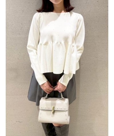 【ウォッシャブル】ホットフィットビジューペプラムニットプルオーバー