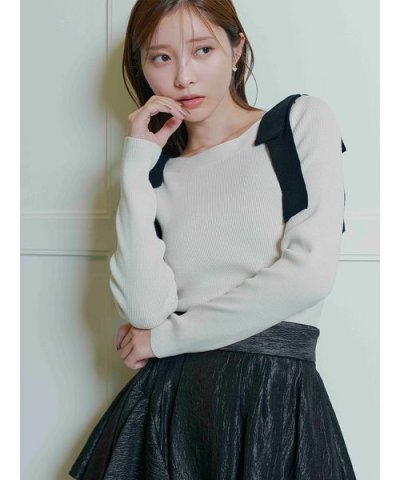 【ウォッシャブル】ショルダーリボンニットプルオーバー