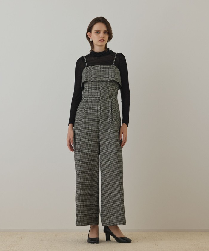 GRACECONTINENTAL チドリツイードサロペット ブラック 36 GRACECONTINENTAL チドリツイードサロペット ブラック 36