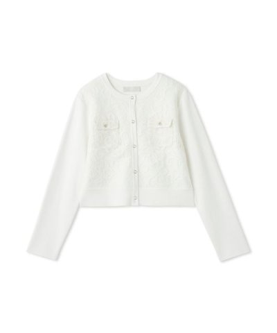 【セットアップ対応】チュール刺繍ドッキングカーディガン