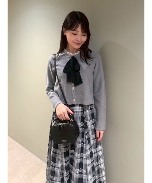 CELFORD　デタッチャブルレースカラーカーディガン　グレー デタッチャブルリボン＆カラーカーディガン(ニットプルオーバー)｜TOPS