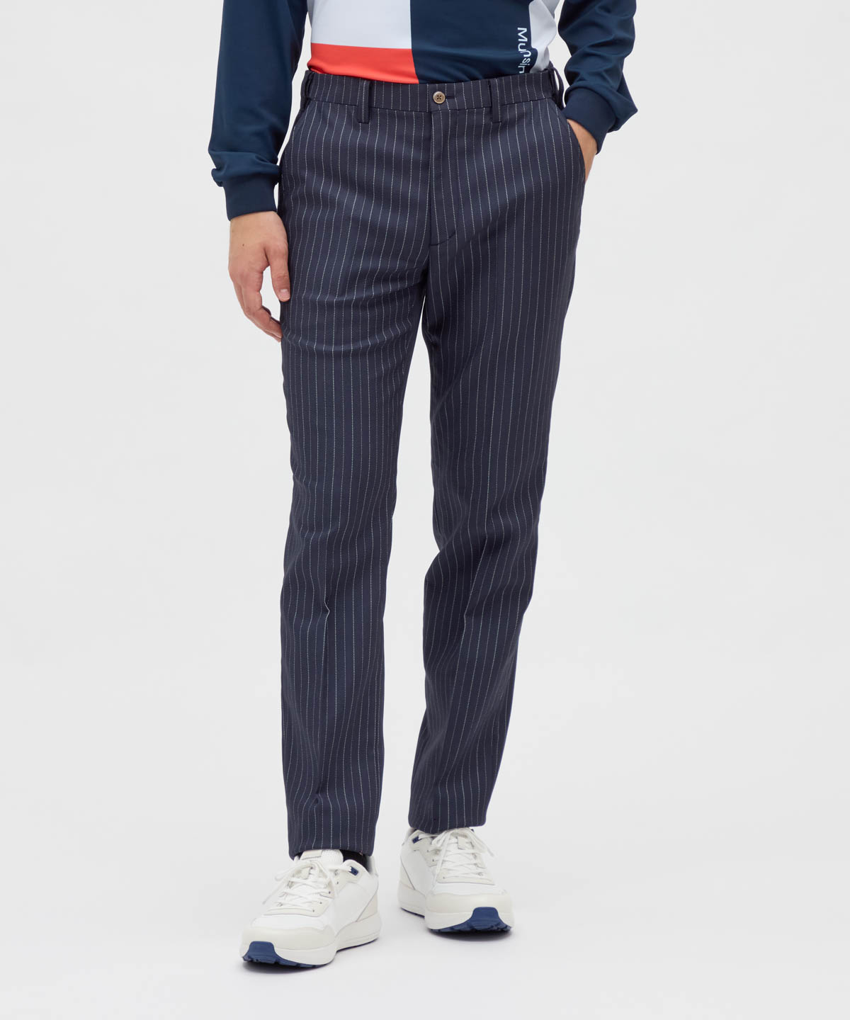 Munsingwear(ings) マンシングウェア Munsingwear 先染め総柄ウエストストレッチロングパン ネイビー 96 Munsingwear(ings) マンシングウェア Munsingwear 先染め総柄ウエストストレッチロングパン ネイビー 96