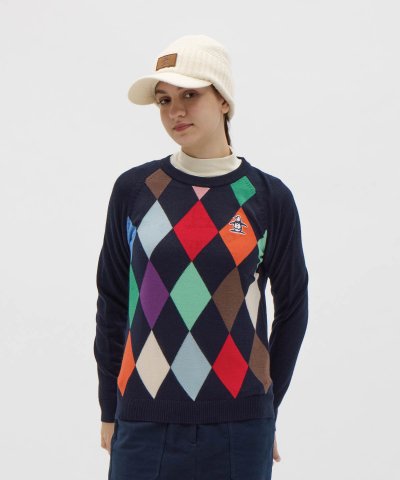 マンシングウェア Munsingwear ダイヤ柄クルーネックセーター