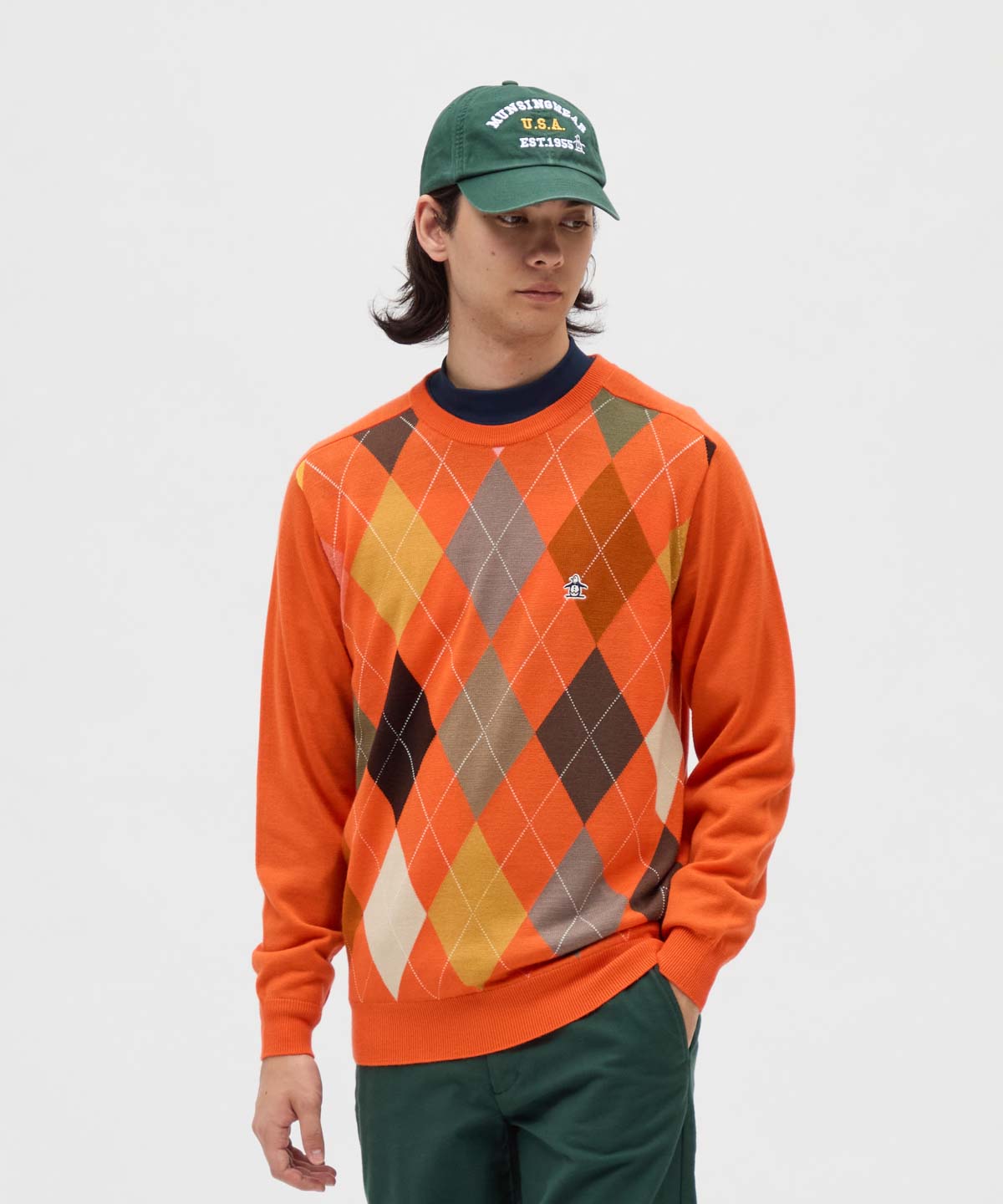 大阪背面 ウェア マンシングウェア Munsingwear アーガイル柄クルーネック