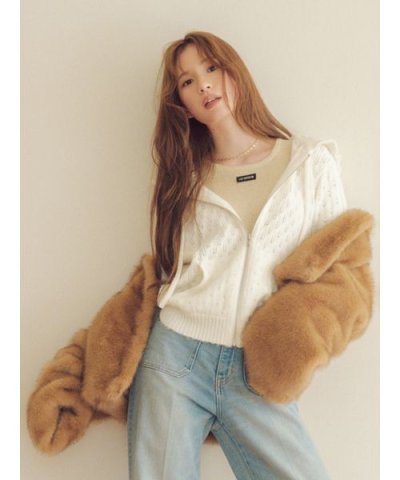 透かし編ニットパーカー