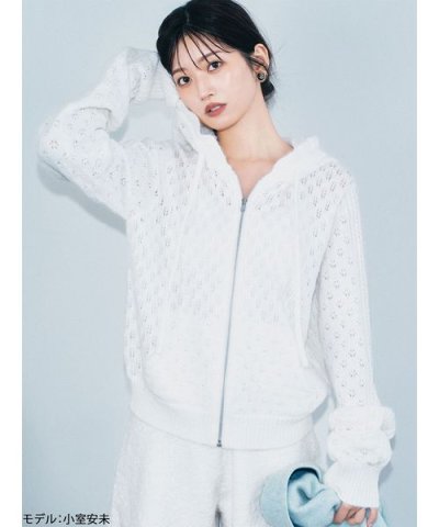 透かし編ニットパーカー