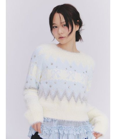 [L.B CANDY STOCK]リボンビジューニット