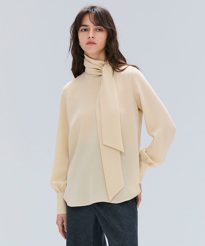 BEIGE 【洗える】STOW / パフスリーブボウタイブラウス MUSTARD 2 BEIGE 【洗える】STOW / パフスリーブボウタイブラウス MUSTARD 2