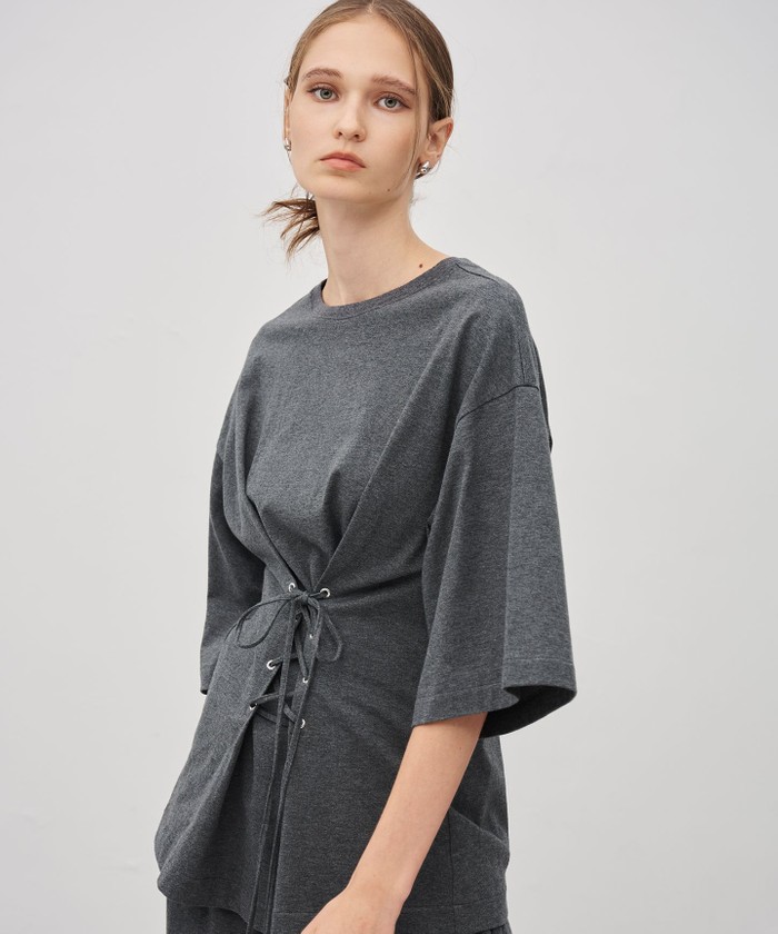 UNCRAVE 【洗濯機洗い可】プレーンジャージー 2WAYレースアップトップス チャコール F UNCRAVE 【洗濯機洗い可】プレーンジャージー 2WAYレースアップトップス チャコール F