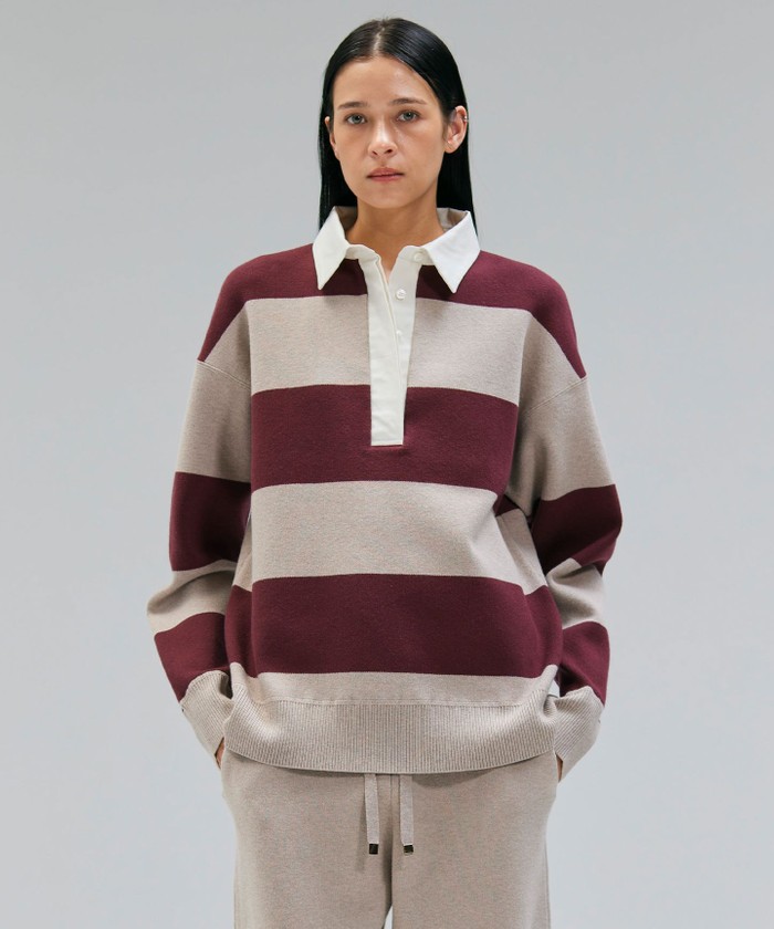 BEIGE 【洗える】TAFT / コットンカシミヤラガーニット TAUPE×BORDEAUX 4 BEIGE 【洗える】TAFT / コットンカシミヤラガーニット TAUPE×BORDEAUX 4