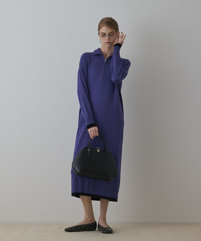 GRACECONTINENTAL バイカラーストレートニットワンピース パープル 36